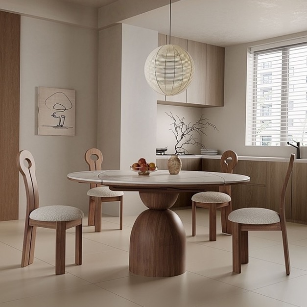 【雲貝蓓系列】復古餐廳實木椅中古風家用舒適羊羔絨布座包餐椅