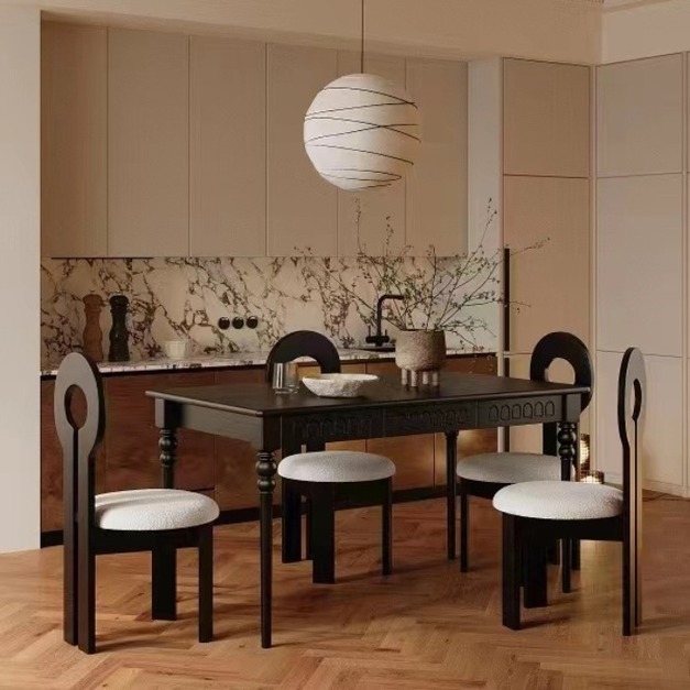 中古風系列 創意中古風家用軟包泰迪絨無扶靠背餐椅 S301#-91