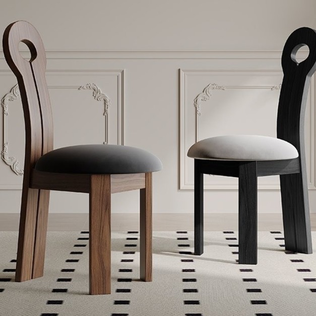 【雲貝蓓系列】復古餐廳實木椅中古風家用舒適絨布座包餐椅