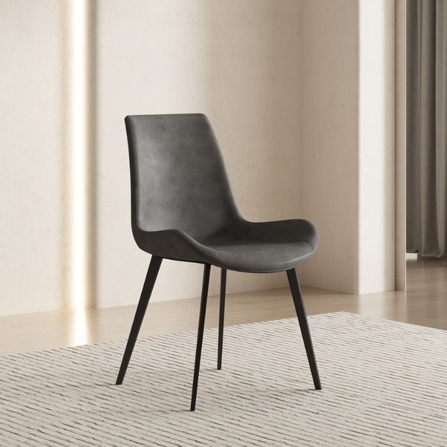 極簡 西皮材質 餐廳黑砂腳網紅無扶手餐椅（灰色-無拉鍊）