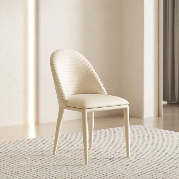 臻享家甄選意式極簡風格餐椅 家用餐廳簡約皮藝椅子（奶油白）