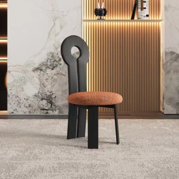 【羅伯卡特系列】中古風系列鑰匙椅 簡約餐廳實木腳羊羔絨面料餐椅