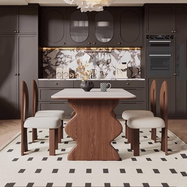 【摩登奢居系列】中古風系列 家用簡約餐廳人魚椅實木軟包布藝餐椅