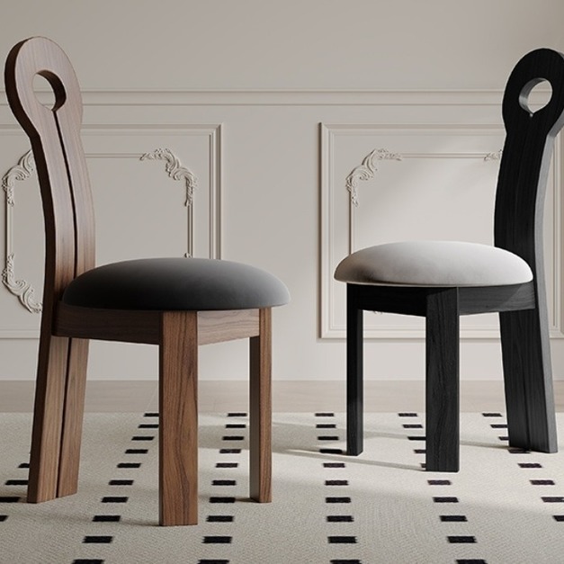 【雲貝蓓系列】復古餐廳實木椅中古風家用舒適絨布座包餐椅