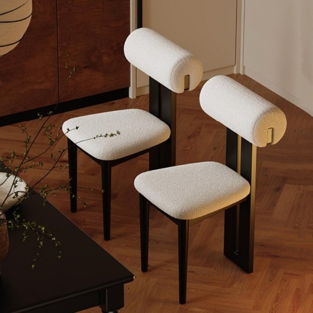 中古風系列 簡約軟包泰迪絨休閒椅中古風餐廳無扶餐椅 S303#-91