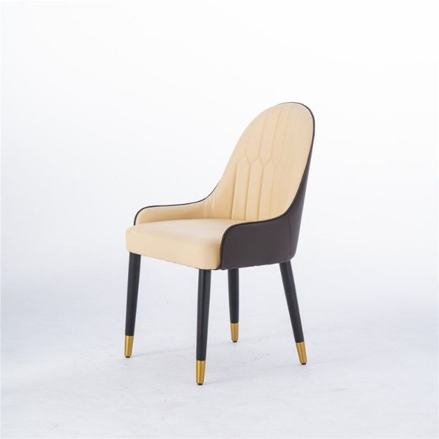 輕奢風格 家用皮藝舒適餐椅鳳梨椅（米黃色+深咖色+單層座包）