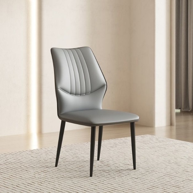 意式極簡碳素鋼底架 家用西皮面料皮椅子