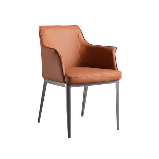 【羅伯卡特系列】極簡風家用餐椅 簡約餐廳碳素鋼腳皮藝軟包餐椅