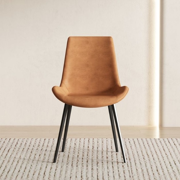 極簡 西皮材質 餐廳黑砂腳網紅無扶手餐椅（橙色）