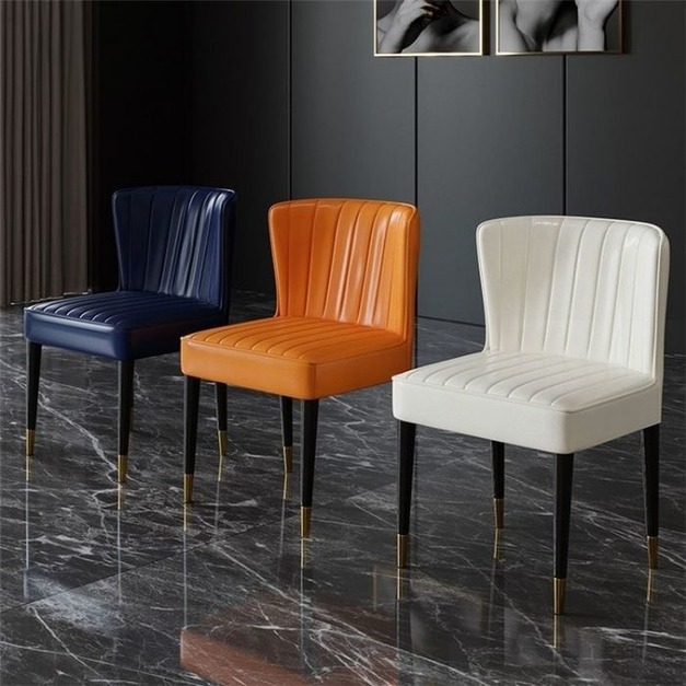 輕奢餐椅家用簡約客廳皮質無扶手椅子（橘色）