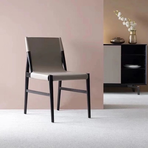 極簡風格馬鞍皮餐椅現代簡約書房靠背椅（灰色）