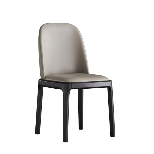 【雲貝蓓系列】意式簡約餐椅無扶手八角椅實木腳靠背椅餐廳皮藝餐椅（灰色）