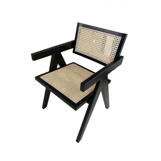 【減色系列】都市侘寂系列 設計師款扶手椅白蠟木配藤編工藝家用餐椅