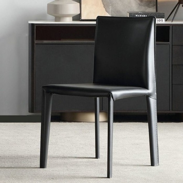極簡餐椅家用馬鞍皮休閒椅酒店靠背椅無扶手餐椅（黑色）