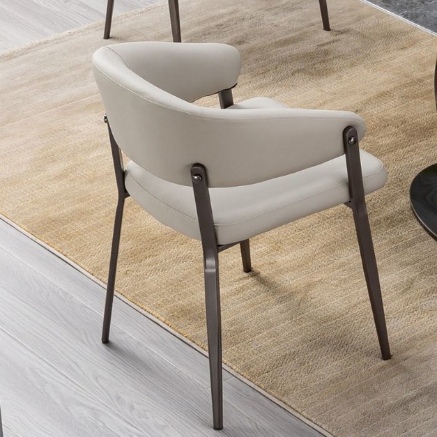 意式極簡碳素鋼餐椅軟包西皮椅家用餐廳靠背椅