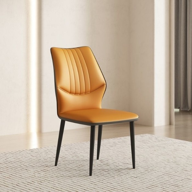 意式極簡碳素鋼底架 家用西皮面料皮椅子