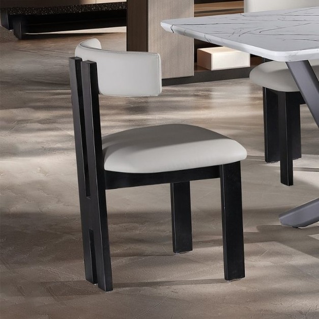 【羅伯卡特系列】極簡風格軟包餐椅 簡約餐廳家用實木腳皮藝餐椅