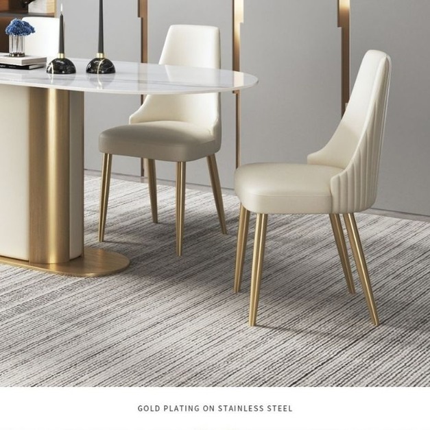 輕奢餐椅家用靠背椅書房美甲化妝椅意式創意餐廳網紅皮椅子（米白色）