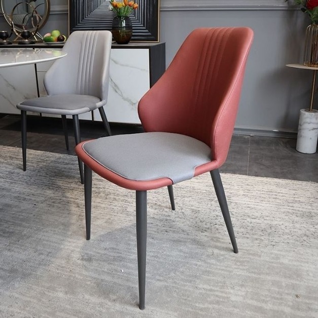極簡新款餐椅 家用靠背椅創意網紅科技布餐椅（肝紅色）