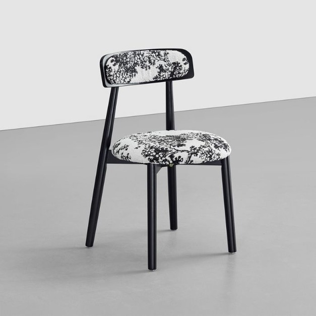 【羅伯卡特系列】極簡風布藝軟包餐椅 簡約餐廳家用印花面料實木腳餐椅