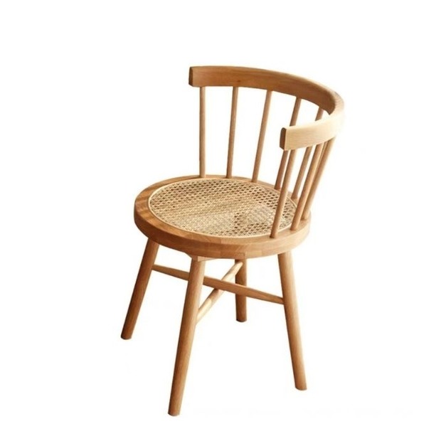 【減色系列】都市侘寂系列 藤編白蠟木客廳休閒椅家用餐廳復古餐椅