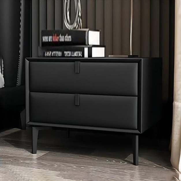 【雲貝蓓系列】臥室超纖皮收納櫃意式極簡儲物扪皮工藝全實木床頭櫃