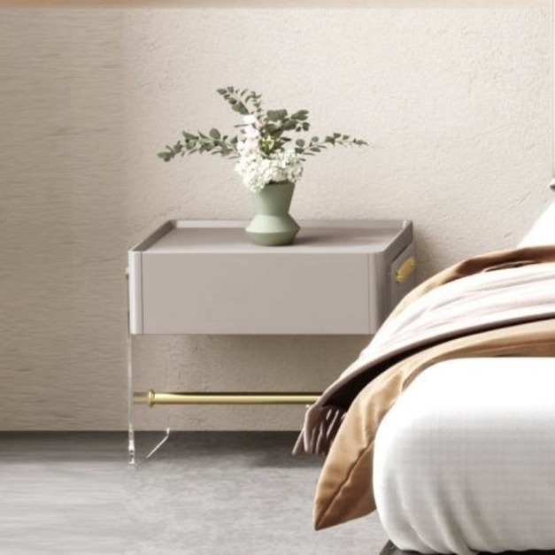 【萊典系列】輕奢簡約時尚玻璃腳單抽扪皮裝飾儲物櫃