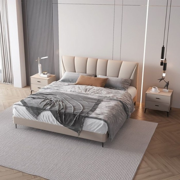 【摩登奢居系列】意式極簡頭層黃牛皮主臥大床簡約皮藝軟包