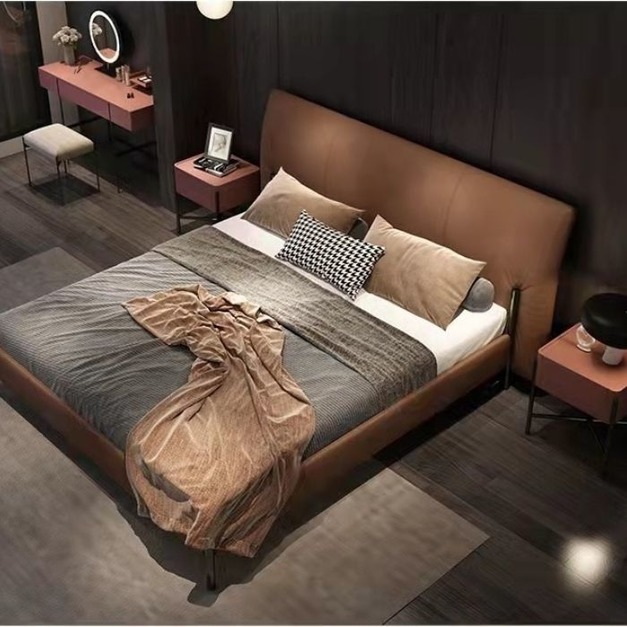 【NLOOK系列】設計師款-尼克床 時尚極簡高腳納帕真皮雙人床（橙色）