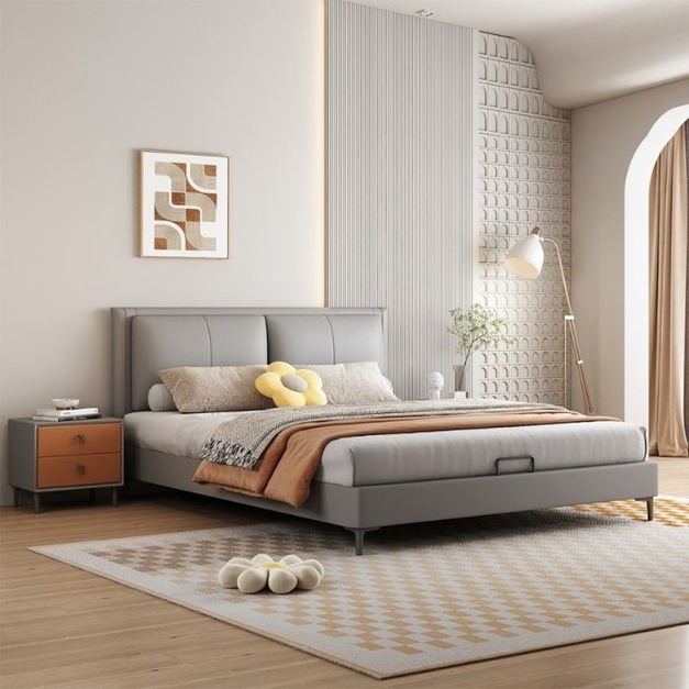 【萊典系列】雙人主臥大床貓抓皮極簡床墊防滑設計齊邊簡約皮床