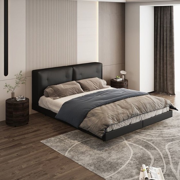 輕奢意式極簡現代簡約主臥傢俱軟包雙人頭層真皮實木迪蘭床