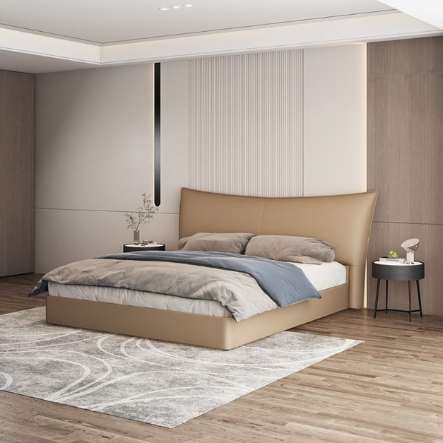 意式極簡簡約現代單雙人床北歐主臥室1.8米接觸面真皮香奈兒床