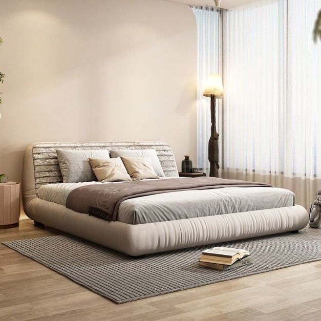 【幾閱家系列】悅己系列意式極簡絨布雙人大床簡約舒適臥室床 #宙斯床