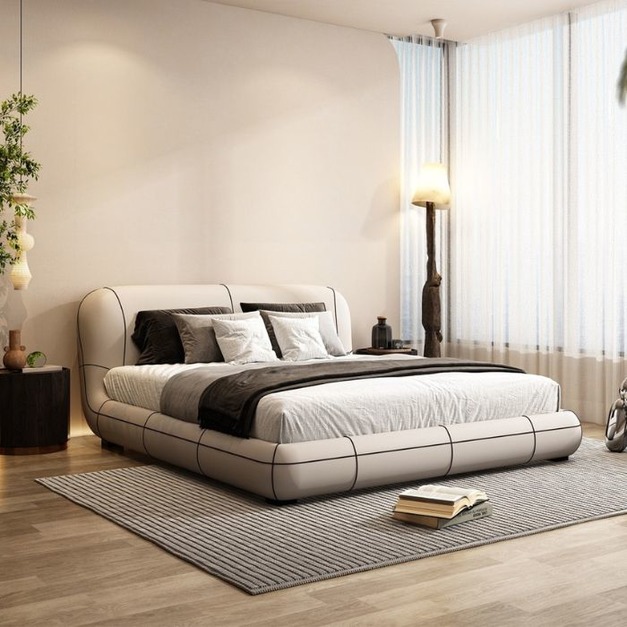 【幾閱家系列】 悅己系列意式極簡矽膠皮雙人大床簡約舒適臥室床 #代勒床