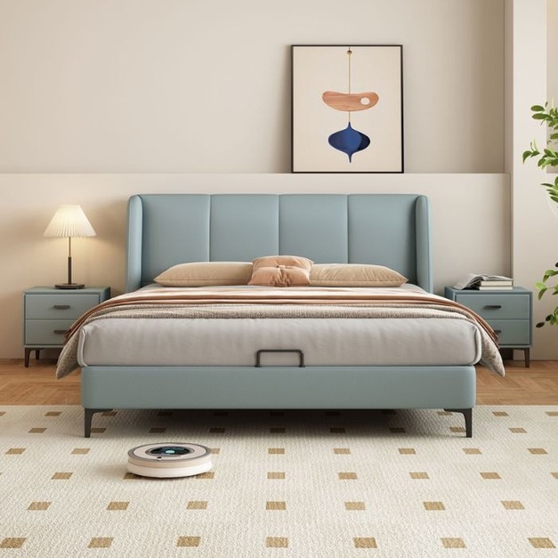 【萊典系列】 臥室齊邊齊尾床 極簡簡約意式模擬皮高腳模擬皮床