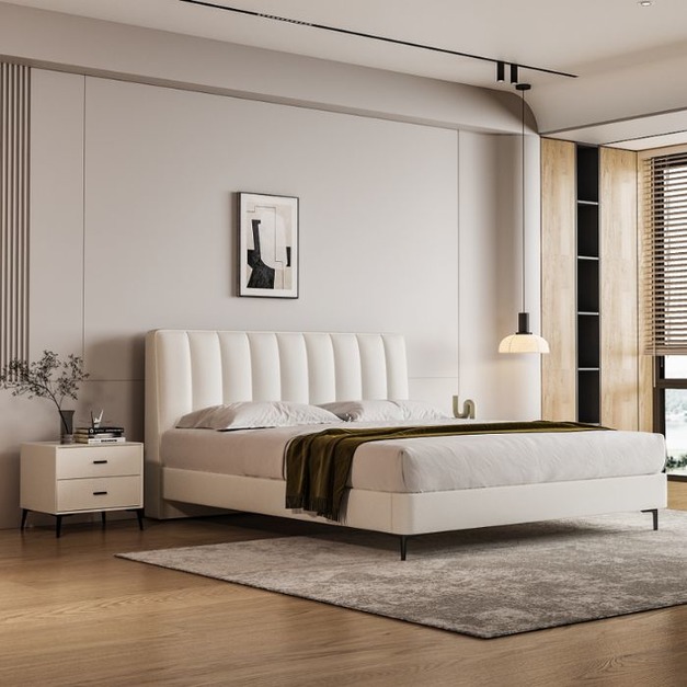 意式進口落葉松框架 極簡雙人軟體真皮床齊邊