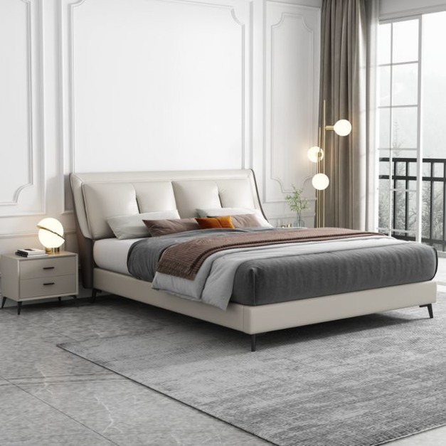 真皮簡約雙人床主臥 實木軟包意式極簡大床