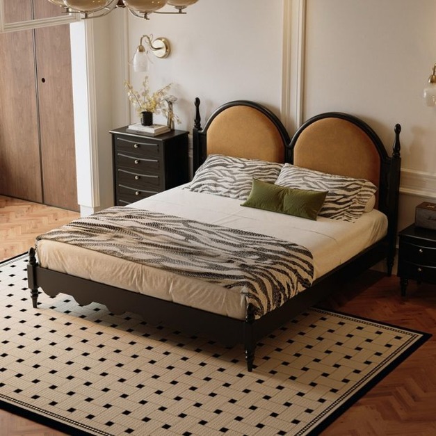 中古風系列 主臥大床 中古風絨布軟包靠背雙人床