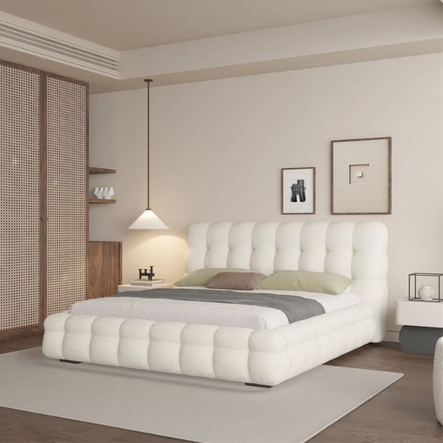 意式極簡雙人婚床主卧時尚簡約羊羔絨靠背軟