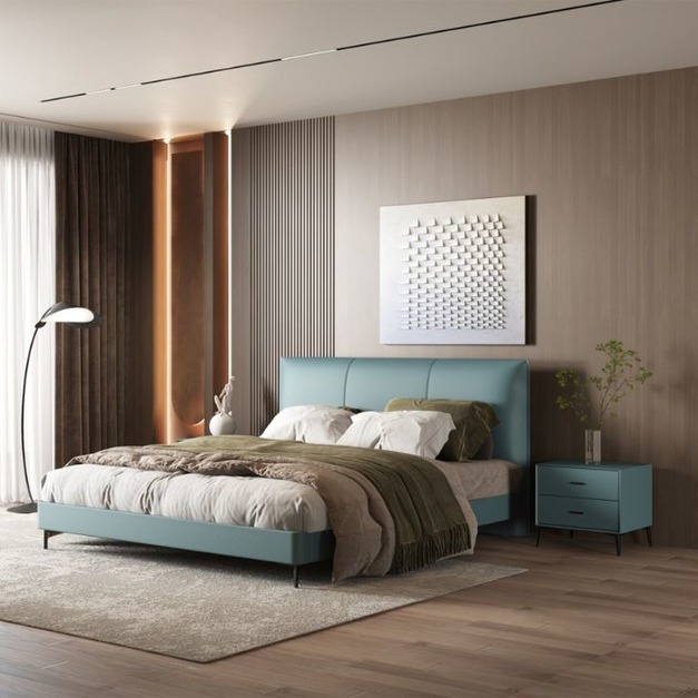 臻享家甄選【摩登奢居系列】意式極簡頭層黃牛皮床簡約主卧雙人軟包大床