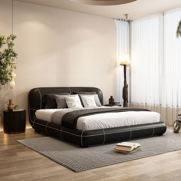 【幾閱家系列】 悅己系列意式極簡矽膠皮雙人大床簡約舒適臥室床 #代勒床