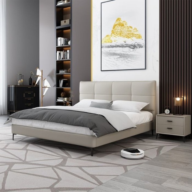 意式簡約主臥鋼木排骨架極簡雙人軟包貓抓皮床