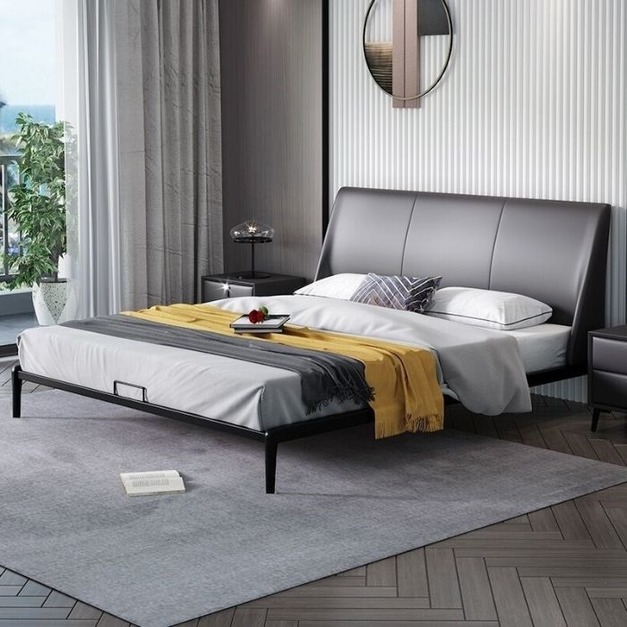 【摩登奢居系列】意式模擬皮藝床簡約雙人極簡臥室實木床時尚主臥床