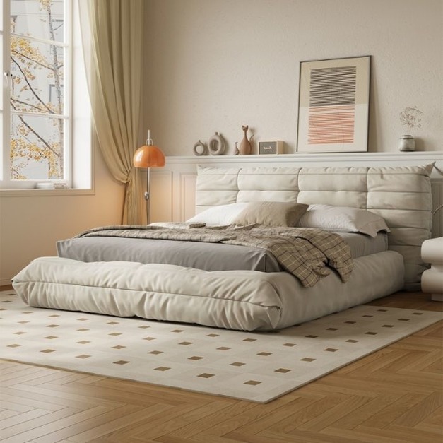 【米思婭系列】設計師款-毛毛蟲床 極簡風舒適簡約創意軟包磨砂布包邊雙人床