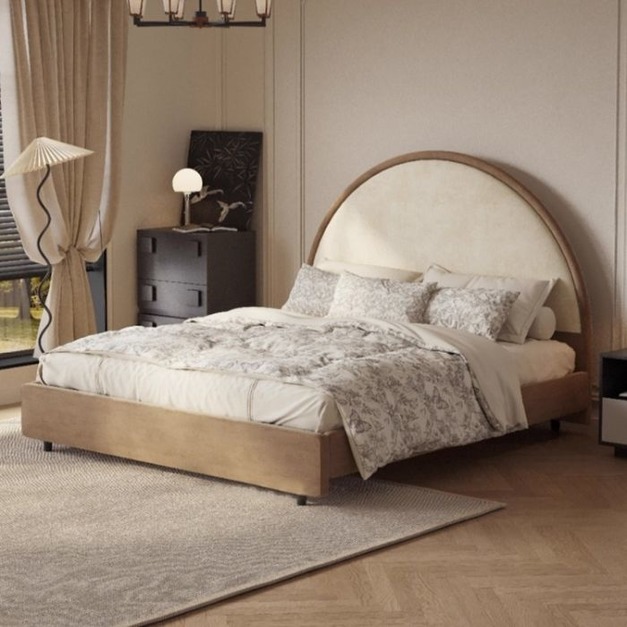 【雲貝蓓系列】極簡風布藝實木床 臥室簡約親膚絲絨面料雙人床