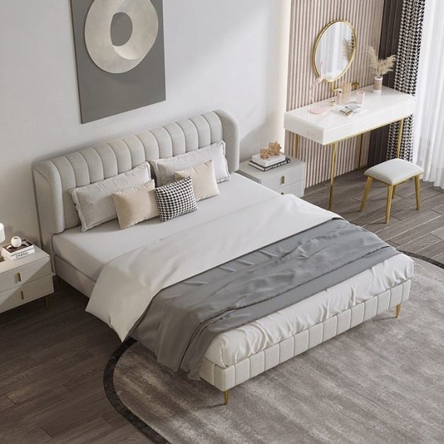 【唯綺系列】意式簡約奶油風網紅ins輕奢雙人床科技布藝臥室軟包床（科技布）  購買需知：特價