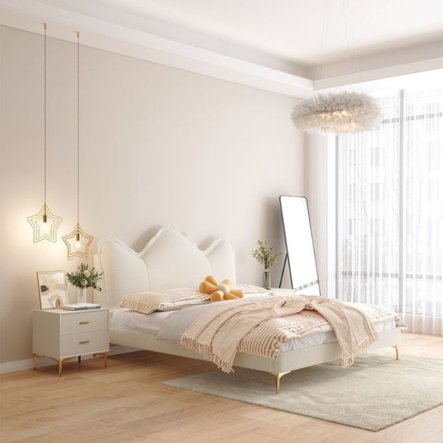 【心愛之家系列】80系列輕奢風格 親膚免洗科技布不規則床頭雙人床