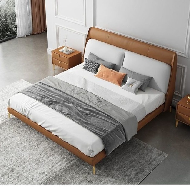 【雲貝蓓系列】雲易系列 拼色時尚臥室輕奢雙人床意式創意模擬皮軟包床