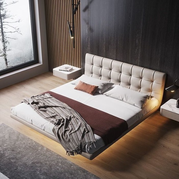 【雲貝蓓系列】意式極簡風格 拉扣設計軟包皮床懸浮床（模擬皮）
