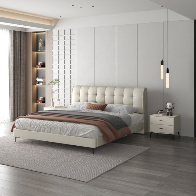 臻享家甄選【摩登奢居系列】意式簡約家用臥室雙人床極簡真皮床